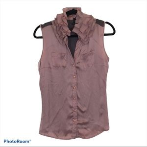 Lapis Ruffle Collar Sleeveless Silky Top Sz L